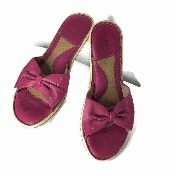 Born Slide Sandals Womens 8 Pink Fuchsia Bow Tie - Picture 1 of 8